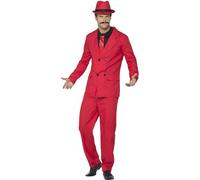 SMIFFYS Completo Zoot, rosso con giacca, pantaloni, cappello, camicia finta e cravatta