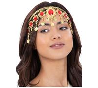 Smiffys Copricapo greco in oro e rubino - Copricapo antica dea con gioielli rossi e monete appese - Gioiello per costume in stile romano, greco o egiziano - Accessorio per travestimento da donna