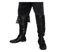 Uomo Pirata Costume Deluxe Similpelle Copristivali Nero Di Smiffys