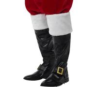 Adulti Babbo Natale Deluxe Nero Pelliccia Top Costume Fibbia Stivale Copri
