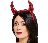 Smiffys Corna diavolo lustrini doubleface, Rosso, sulla fascia