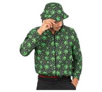 Smiffys Costume anni '90, bomber e cappello da pescatore, stampa con foglie verdi fluo, per festival, rave e feste a tema, taglia L