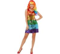 SMIFFYS Costume arcobaleno All That Glitters, Multicolore, con vestito di paillettes Halloween, Carnevale