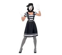 SMIFFYS Costume Artista mimo da donna, Nero, Abito, colletto, basco, guanti, collant e trucco