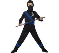 SMIFFYS Costume Assassino Ninja, Nero e blu, con cappuccio, maschera, top e pantaloni Halloween