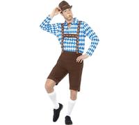 SMIFFYS Costume Birraio Bavarese,Blu E Marrone,con Camicia E Lederhosen Smiffy's - Costume da Birra Bavarese Uomo