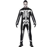 Halloween da Uomo Scheletro Costume Abito Tuta con Stampa & Cappuccio By Smiffys