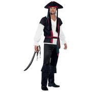 Smiffys Aye Aye Pirate Captain Costume, Black (Size XL)