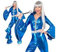 Smiffys Costume Carnevale Disco anni 70 Donna Jumpsuit Blu Poliestere