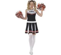 Donna Cheerleader Costume + Pompon Poms Alto Scuola Adulto Donna Costume Nuovo