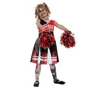 SMIFFYS Costume cheerleader zombie, Rosso, con abito e pon pon