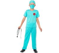 Smiffys Costume Chirurgo, Azzurro, con top, pantaloni, cappello, maschera e stetoscopio Halloween