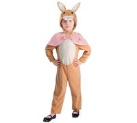 Smiffys Costume classico da Peter Flopsy per bambini, tutto in uno, con cappuccio e mantello rosa, con licenza ufficiale, per la Giornata mondiale del libro, Pasqua e feste, età 4-6 anni