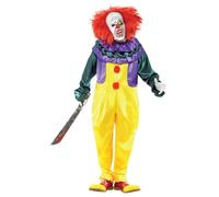Adulti Uomo Evil Killer Spaventosa Penny Clown Tuta con Maschera
