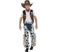 SMIFFYS Costume Cowboy texano, marrone, con cappello, cravattino, gilet, distintivo e gambali Halloween