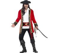 SMIFFYS Costume Curves Capitano dei pirati, rosso, con giacca, camicia e fusciacca in vita Halloween, Carnevale