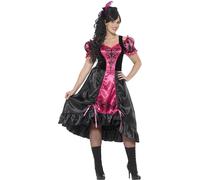 SMIFFYS Costume Curves Sassy Saloon, rosa, con abito e fermacapelli in piume Halloween