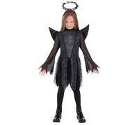Smiffys Costume da angelo scuro per Halloween, con ali e aureola, stile gotico, per bambini, per feste e travestimenti, per feste in maschera, età 7-9 anni
