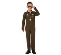 SMIFFYS Costume da aviatore Top Gun Maverick per bambini, verde, con tuta intera e distintivi intercambiabili