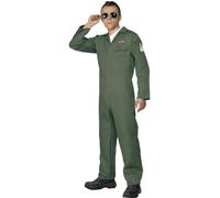 SMIFFYS Costume da aviatore, verde con tuta con zip Halloween