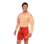 SMIFFYS Costume da bagnino Baywatch, Rosso, con torace muscoloso e shorts attaccati Halloween