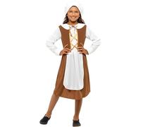 SMIFFYS Costume da Bambina in stile Tudor, Marrone, con Vestito Cappello e Finto Grembiule Halloween