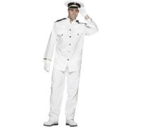 SMIFFYS Costume da capitano, bianco con giacca, pantaloni, mantello e guanti Halloween