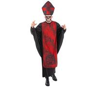 Smiffys Costume da cardinale peccato da uomo, con cappello rosso e maschera a forma di teschio per Halloween, costume horror da sacerdote sinistro, taglia L/XL