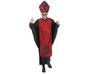 Smiffys Costume da cardinale peccato da uomo, con cappello rosso e maschera a forma di teschio per Halloween, costume horror da sacerdote sinistro, taglia L/XL