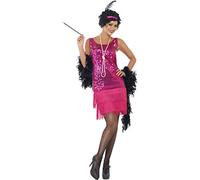 Smiffys Costume da Charleston, rosa acceso, con abito, cerchietto, collana