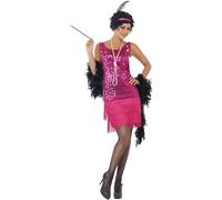SMIFFYS Costume da Charleston, rosa acceso, con abito, cerchietto, collana