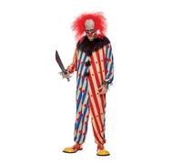 SMIFFYS Costume da clown raccapricciante, Rosso e blu, Tutto in uno, collo increspato e maschera Halloween