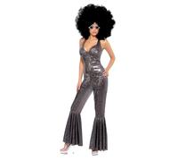 Donna 70s Disco Diva Groovy Ragazza Svasato Tuta Adulto Vestito