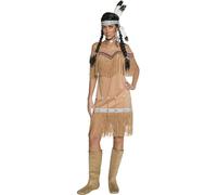 SMIFFYS Costume da donna ispirato ai nativi americani, beige, con vestito e frange