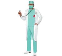 Smiffys Costume da dottore, bianco,con parte superiore, pantaloni, cappello, maschera, mantello, tag con il nome trasparente