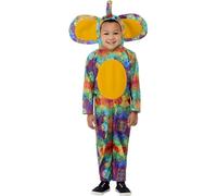 SMIFFYS Costume da elefante colorato per bambini, Arancione, Costume tutto in uno con cappuccio