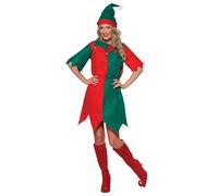 SMIFFYS Costume da elfo, Rosso e verde, con cappello e tunica Halloween