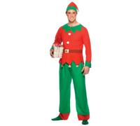 SMIFFYS Costume da elfo, Rosso e verde, con top, pantaloni e cappello Halloween, Carnevale
