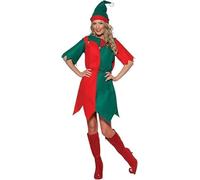 Smiffys Costume da elfo rosso e verde, da donna, include tunica con campane e cappello, taglia unica per adulti, costume da aiutante di Babbo Natale, XXL