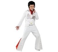 Smiffys Costume Elvis, Bianco, con tuta intera e sciarpa Halloween