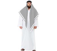 SMIFFYS Costume da finto sceicco deluxe, Bianco, con vestaglia e copricapo Halloween