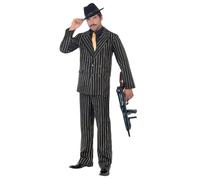 Smiffys Gold Pinstripe Gangster Costume, Black (Size M)