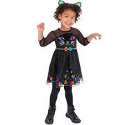 Smiffys Costume da gatto arcobaleno, per bambini, con vestito e fascia, per Halloween e Halloween