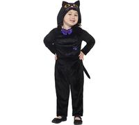 SMIFFYS Costume da gatto per neonato, Nero, Tuta con cappuccio e occhi stampati in 3D