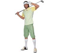 SMIFFYS Costume da giocatore di golf, verde, giallo e bianco con visiera, shorts, Top, papillon e guanti Halloween