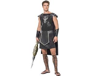 Smiffys Costume da gladiatore scuro da uomo, tunica nera con mantello e polsini, costume da leggende e miti, costume per adulti