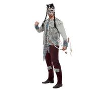 SMIFFYS Costume da guerriero nativo oscuro, Grigio, con maglia, pantaloni e cappello Halloween