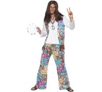 SMIFFYS Costume da hippie all'ultima moda parte superiore con attaccato, pantaloni e fascetta