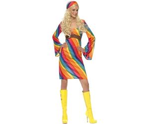 Smiffys Costume da Hippie multicolore, con abito e copricapo Halloween