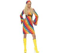 SMIFFYS Costume da Hippie multicolore, con abito e copricapo Halloween, Carnevale